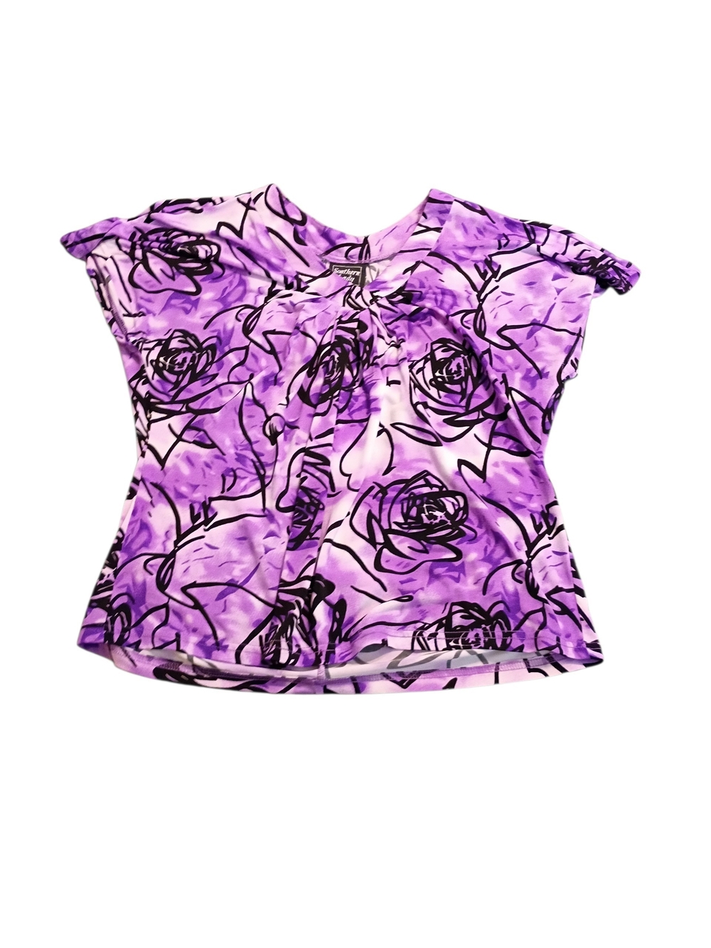 EUC 2/$10 Purple Floral Print Short Sleeve Blouse Top Shirt